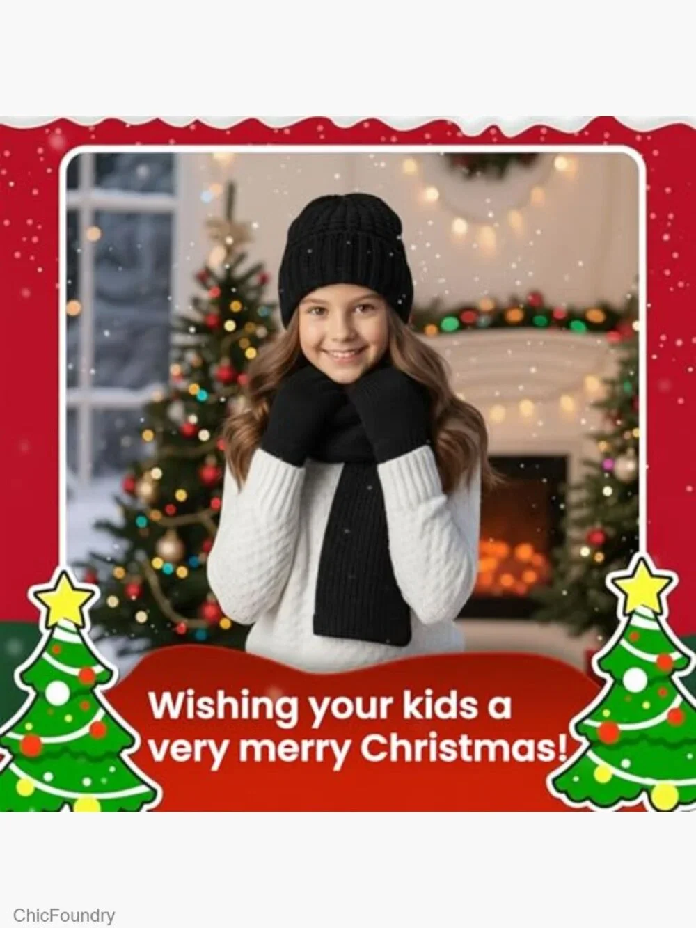 Kids Winter Hat Scarf Gloves Set Knit Beanie Magic Gloves Boys Girls